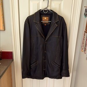 The Territory Ahead dark brown men’s leather coat